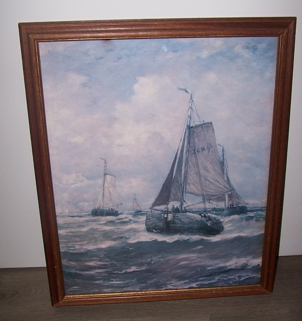 Mooie reproductie aquarel H.W. Mesdag-Scheveningen 96. Izgs., Antiek en Kunst, Ophalen of Verzenden, Reproductie, Achter glas