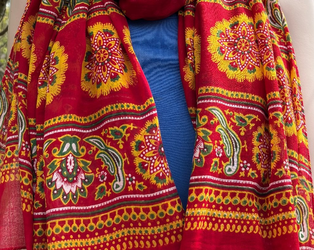 (37) Pareo - sjaal - omslagdoek -India - 100% cotton-Vintage, Kleding | Dames, Mutsen, Sjaals en Handschoenen, Ophalen of Verzenden