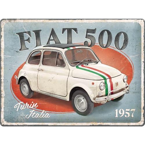 Fiat 500 Turjin Italie auto relief reclamebord van metaal