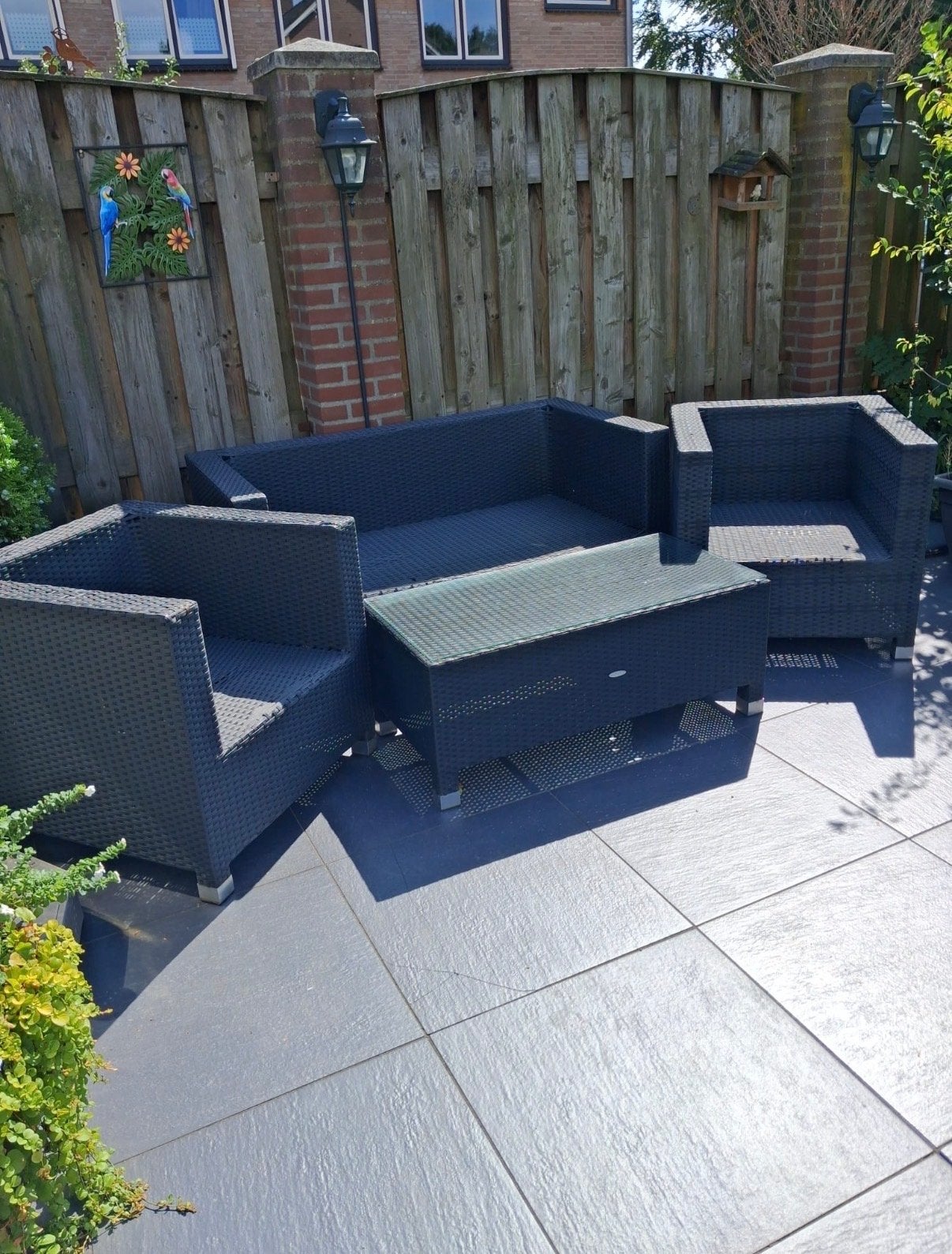 Wicker Loungeset met 2 Stoelen, Bank en Salontafel, Tuin en Terras, Tuinsets en Loungesets, Ophalen, 4 zitplaatsen, Gebruikt, Loungeset