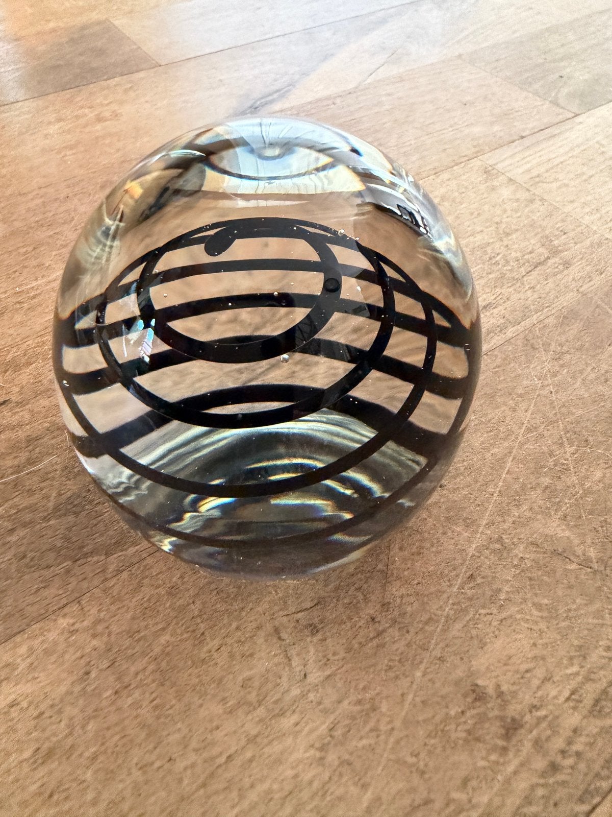 Vintage glazen bol – zwarte spiraal – Scandinavisch glas, Ophalen