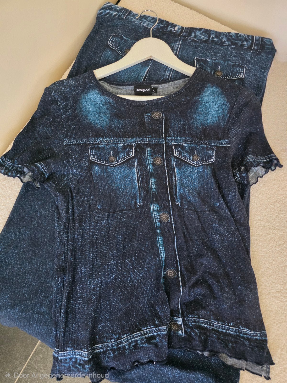Desigual Denim Look Co-ord Set (Rok + Top) - Maat XL, Kleding | Dames, Rokken, Ophalen, Blauw, Maat 46/48 (XL) of groter, Zo goed als nieuw