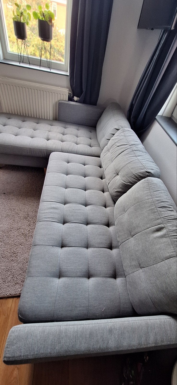 Grijze hoekbank, Huis en Inrichting, Ophalen, Gebruikt, 125 tot 150 cm, Hoekbank