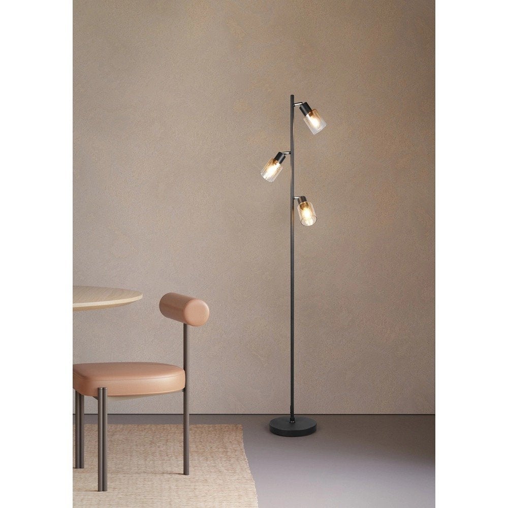 Reality Cadiz 3-lichts vloerlamp met amber glas, Modern, Hotel Chique, Industrieel, Ophalen of Verzenden, Zo goed als nieuw, Glas