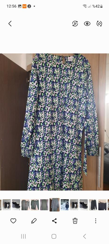 Leopardprint jurk, blauw/groen, maat M, Ophalen of Verzenden, Nieuw, Blauw, Knielengte
