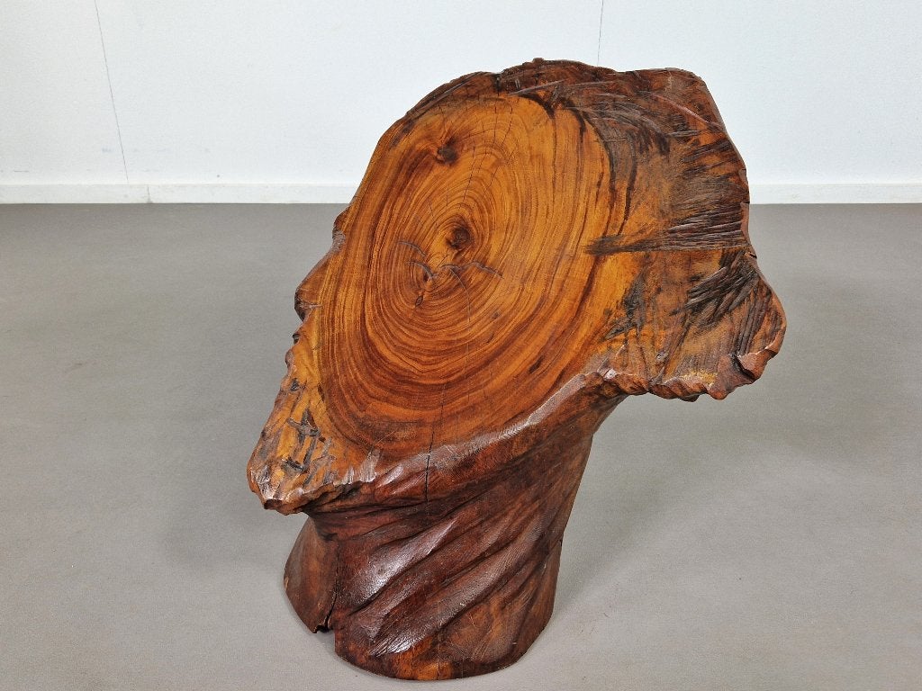 Sculptuur Vrouwengezicht | Gesneden Hout | Jaren 70, Houtsnijwerk, Ophalen of Verzenden, Handgemaakt, 20 - 50 cm