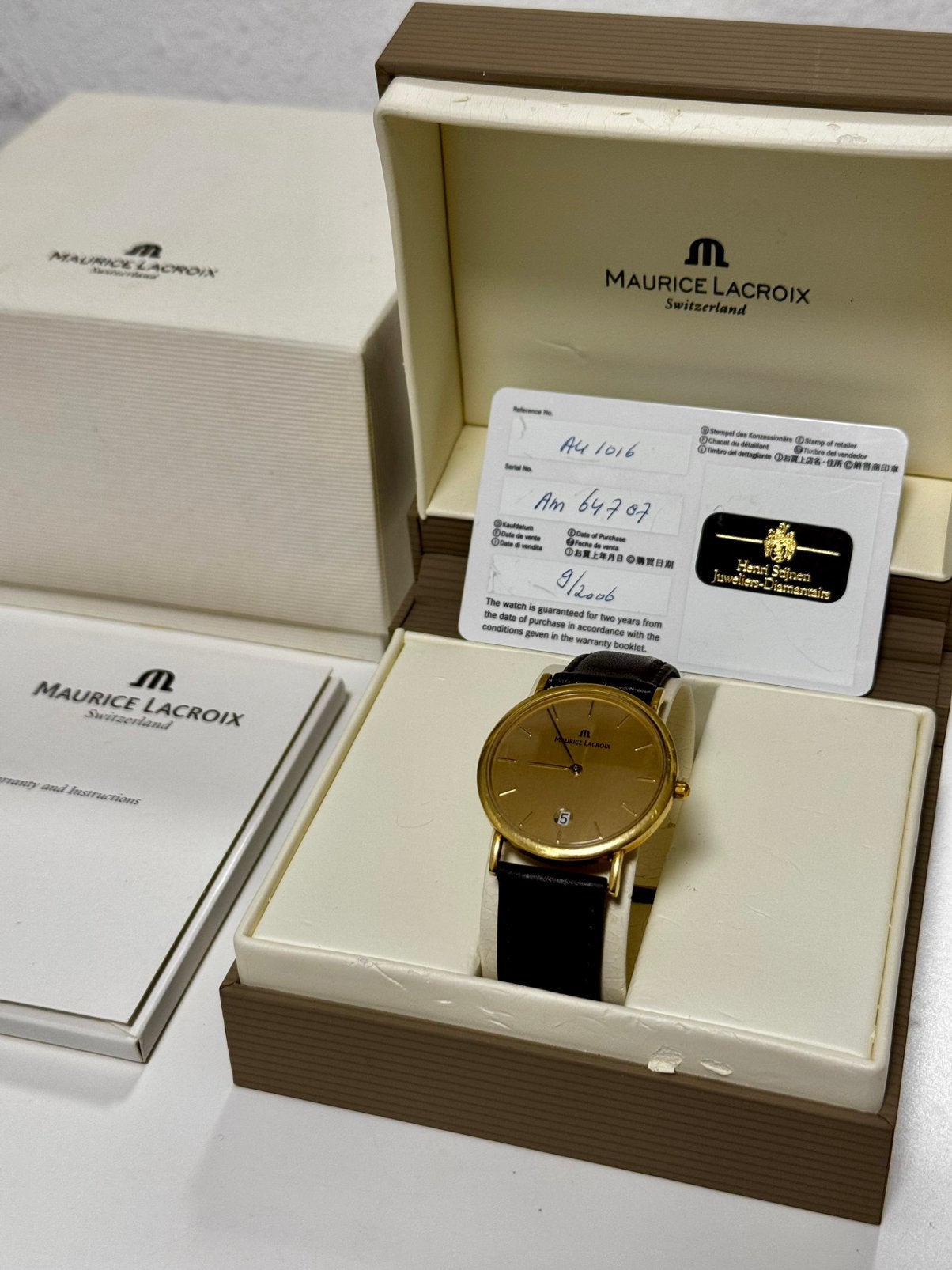 Maurice Lacroix 18K gouden dress watch, Leer, Polshorloge, Zo goed als nieuw, Goud