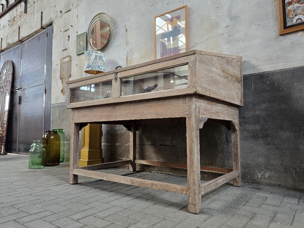 XL Vintage Museum Vitrine Hout | Grote Vitrine Kast Antiek