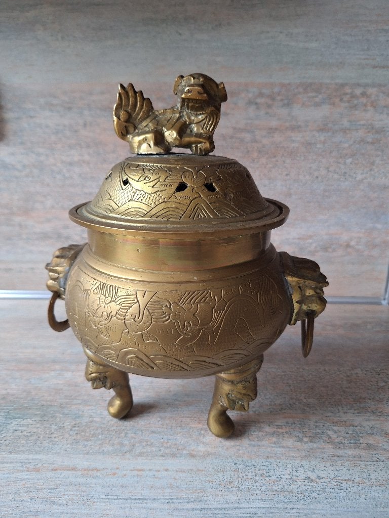 Antieke Chinese Koperen Wierookbrander met Foo Dog, Antiek en Kunst, Ophalen, Koper