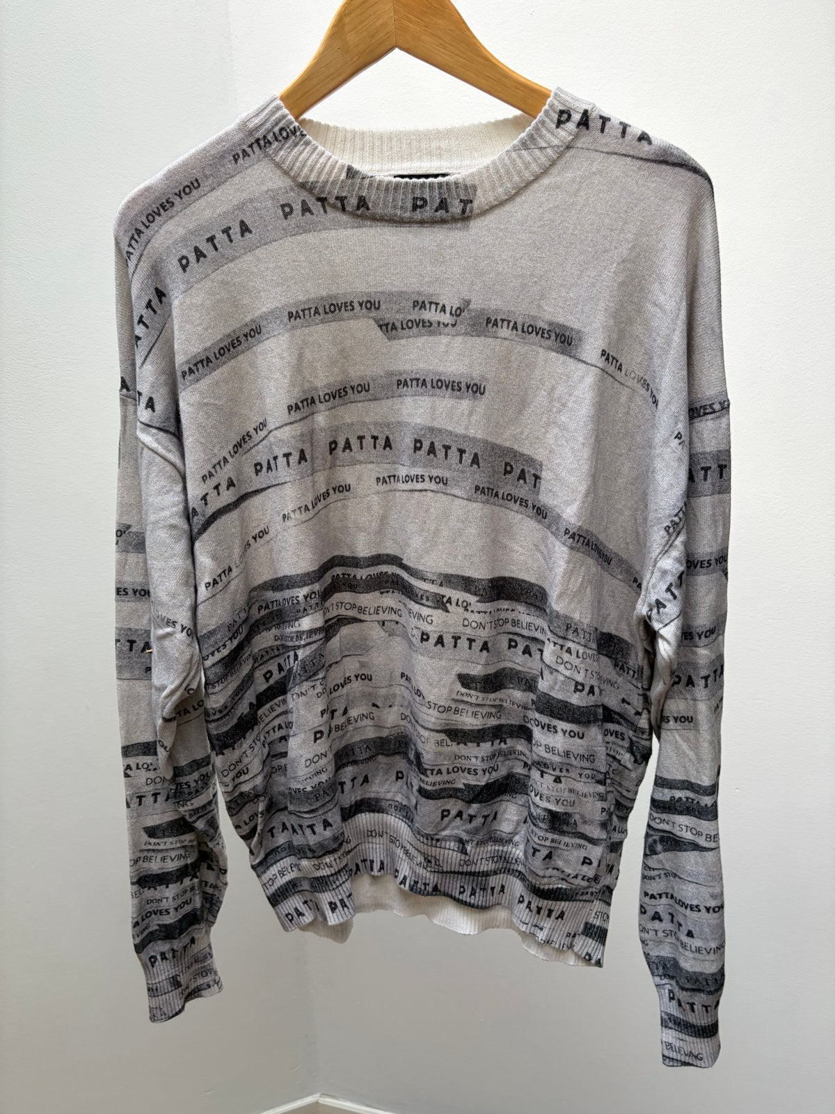 Patta grijze trui met print - Maat L, Ophalen of Verzenden, Zo goed als nieuw, Maat 52/54 (L), Grijs