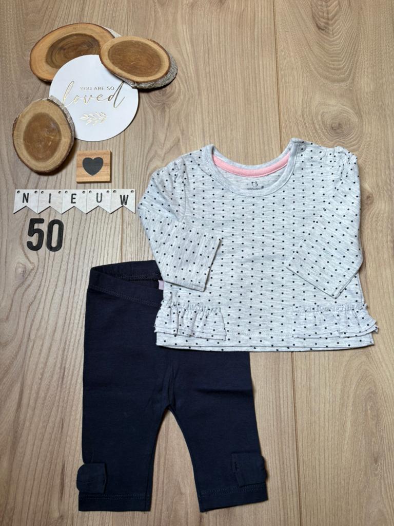 Baby meisje setje broekje blauw shirtje grijs blauwe maat 50, Kinderen en Baby's, Babykleding | Maat 50, Ophalen of Verzenden