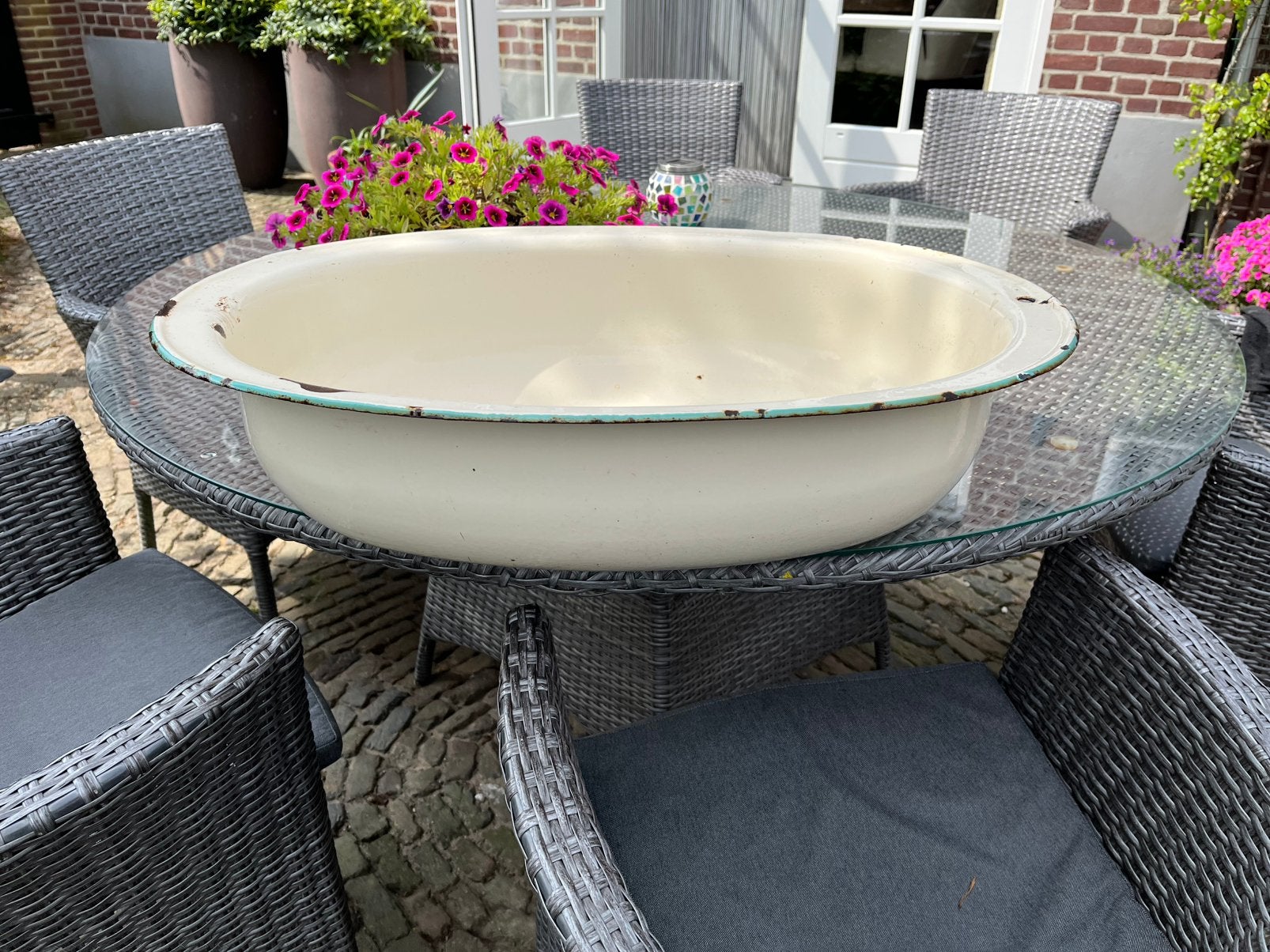 Brocante, vintage, Emaille antiek oud babybadje, Ophalen