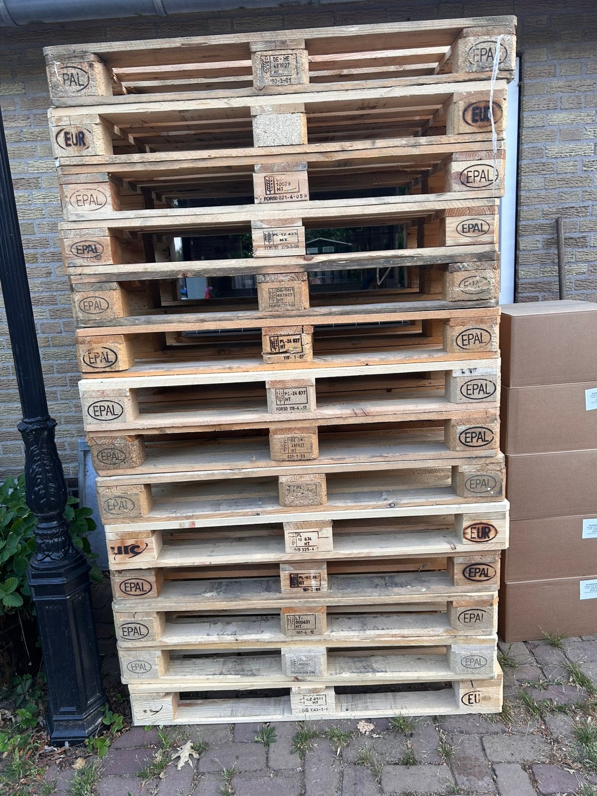 Europallets als nieuw 14 stuks, Doe-het-zelf en Verbouw, Hout en Planken, Ophalen, Zo goed als nieuw, Minder dan 200 cm, Vuren