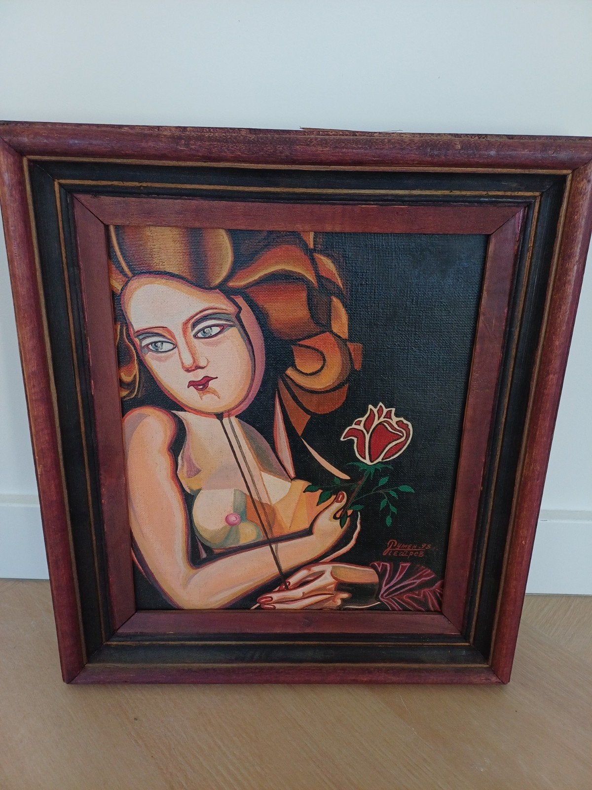 Olieverfschilderij: Vrouw met Roos, Antiek en Kunst, Kunst | Schilderijen | Klassiek, Ophalen, Origineel werk, Doek, Portret of Personen