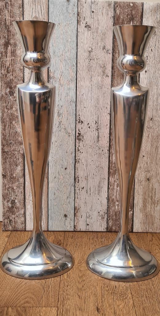 Set van 2 prachtige RVS Kandelaars - 60cm hoog, Ophalen, 50 tot 75 cm, Zo goed als nieuw, Metaal