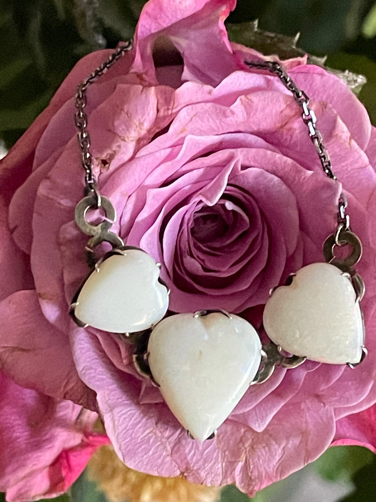 Antiek zilveren ketting hartjes van opaal, Ophalen of Verzenden, Zilver, Ketting