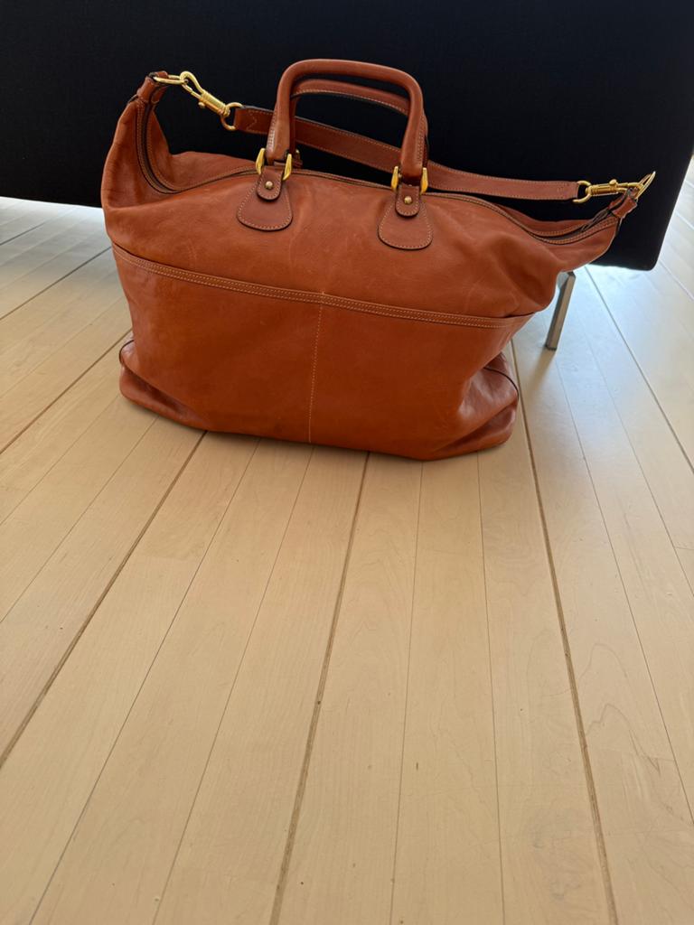 Leren reistas / weekendtas in cognac kleur, Sieraden, Tassen en Uiterlijk, Tassen | Reistassen en Weekendtassen, 40 tot 60 cm
