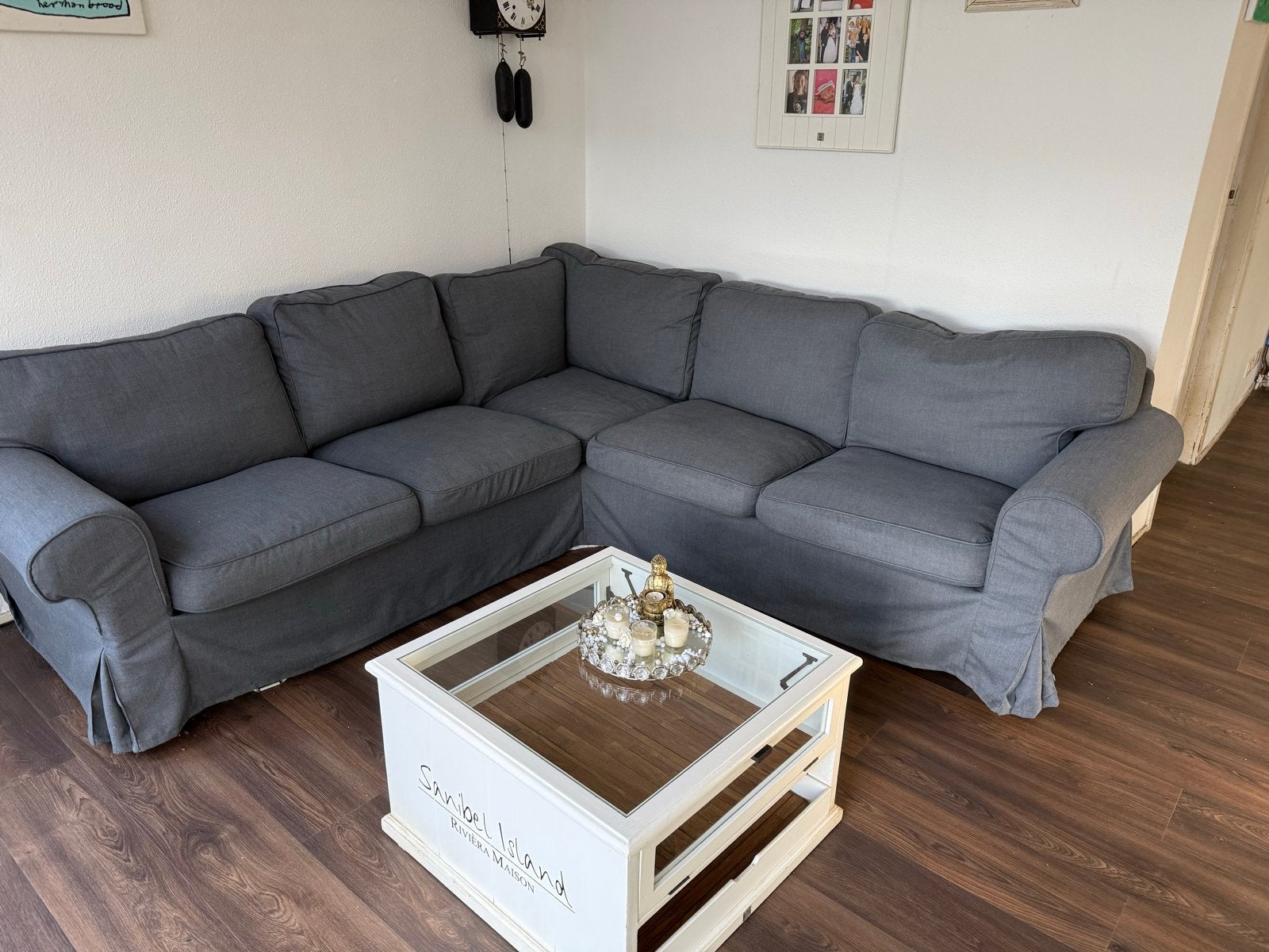 Ikea Ektorp Hoekbank - Grijs, zo goed als nieuw!, Ophalen, 250 tot 300 cm, Hoekbank, 75 tot 100 cm