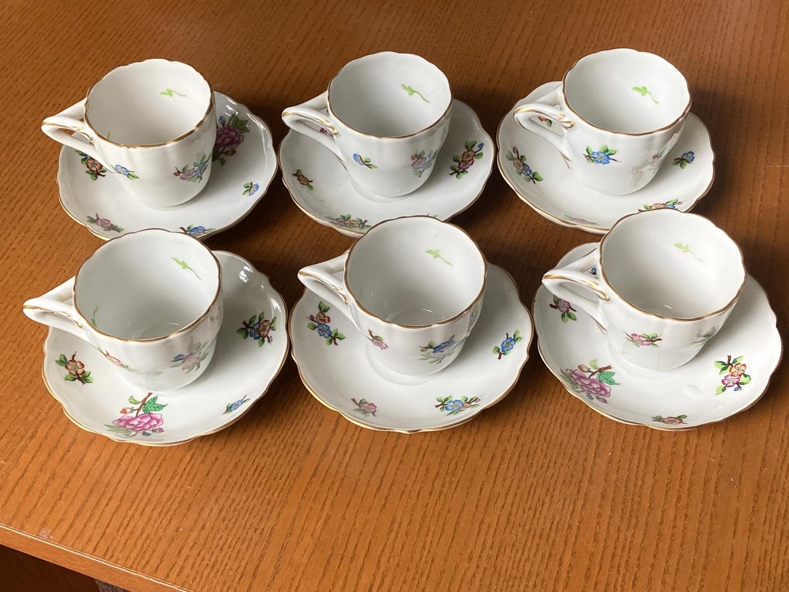 Herend Porselein Kop-en-Schotelset - Eton Patroon (6 stuks), Ophalen