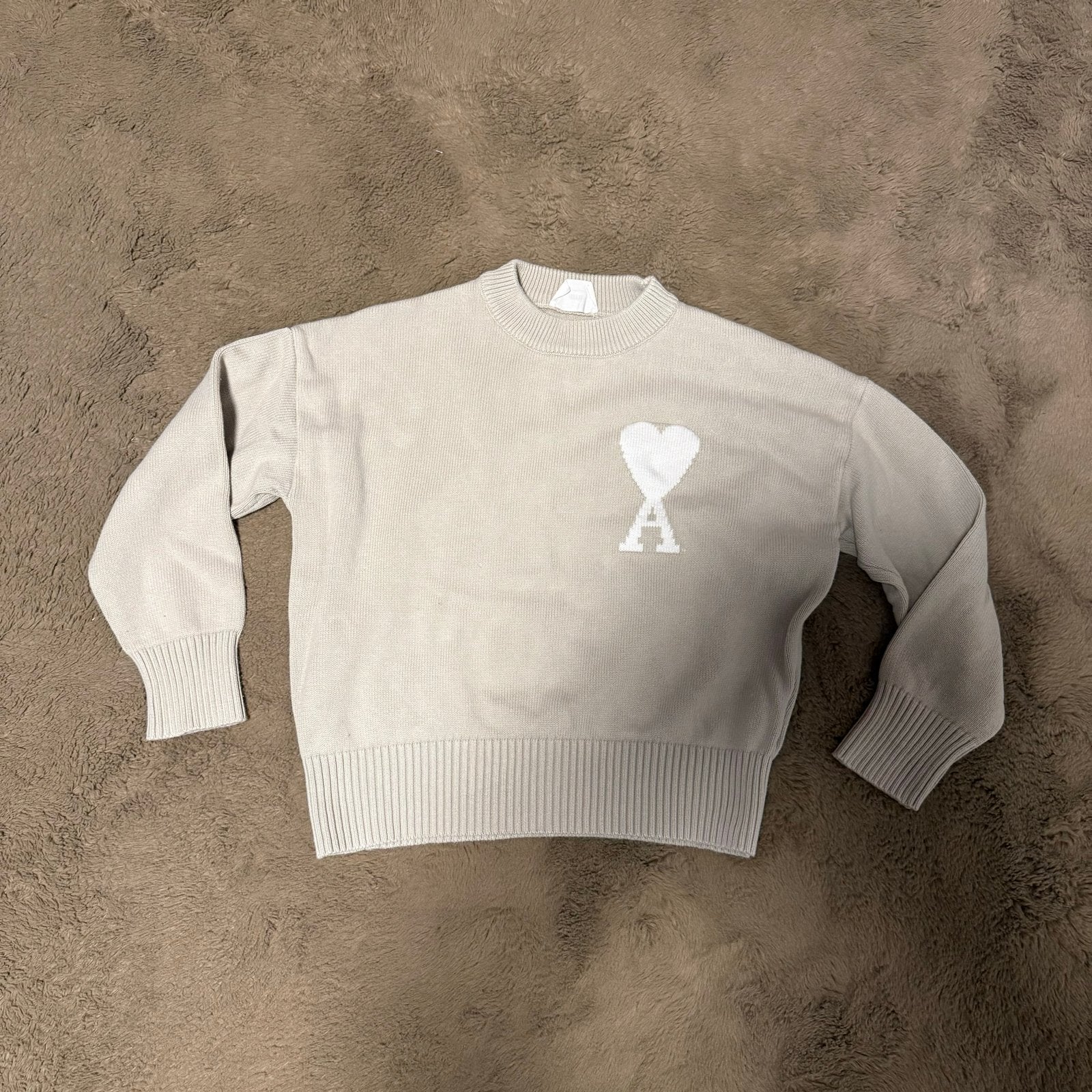Beige Ami paris knit sweater, Kleding | Heren, Truien en Vesten, Ophalen of Verzenden, Zo goed als nieuw, Maat 48/50 (M), Beige
