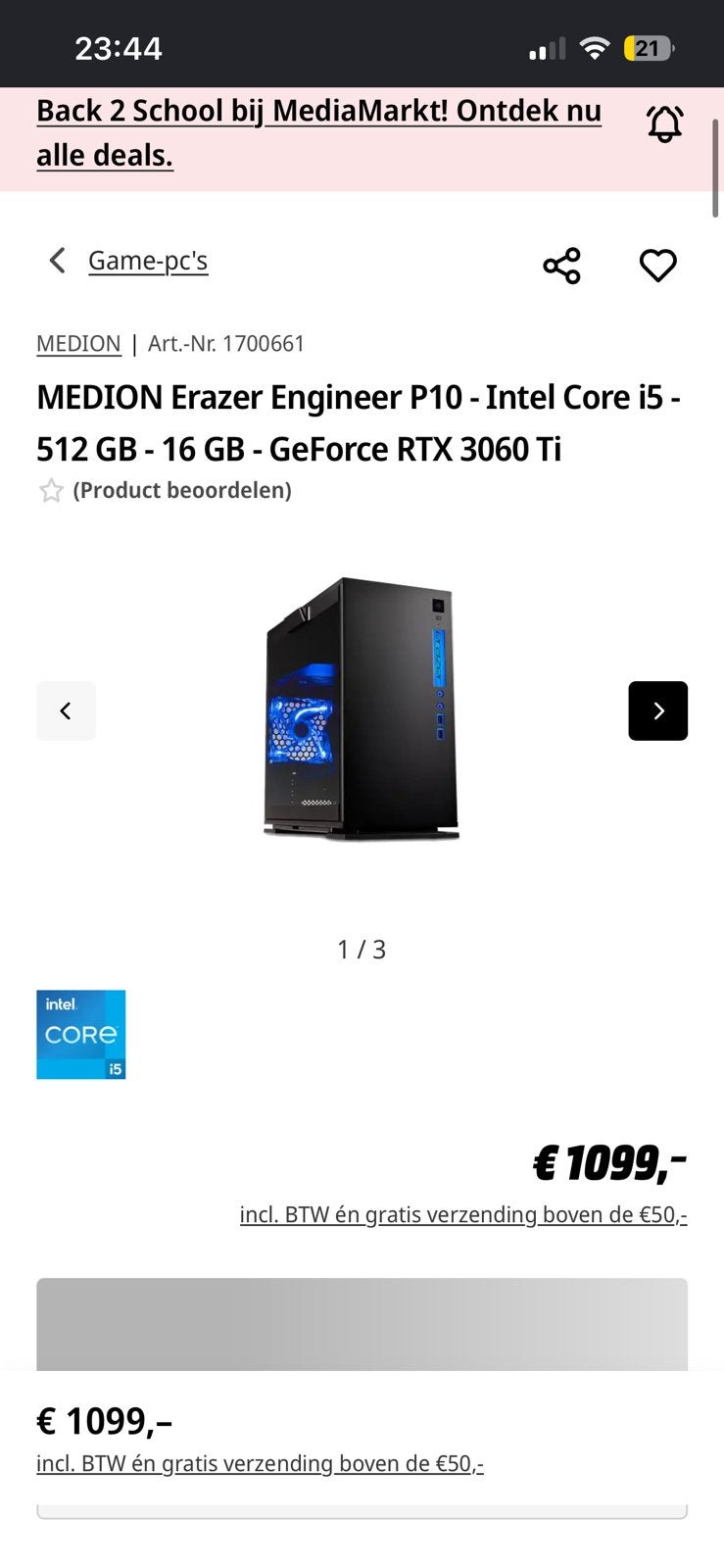 Medion erazer engineerp10 gaming pc, 64 GB, Ophalen of Verzenden, Zo goed als nieuw, Zwart