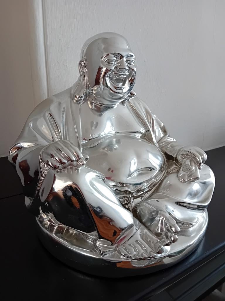 Zilverkleurige happy buddha, Ophalen of Verzenden, Zo goed als nieuw