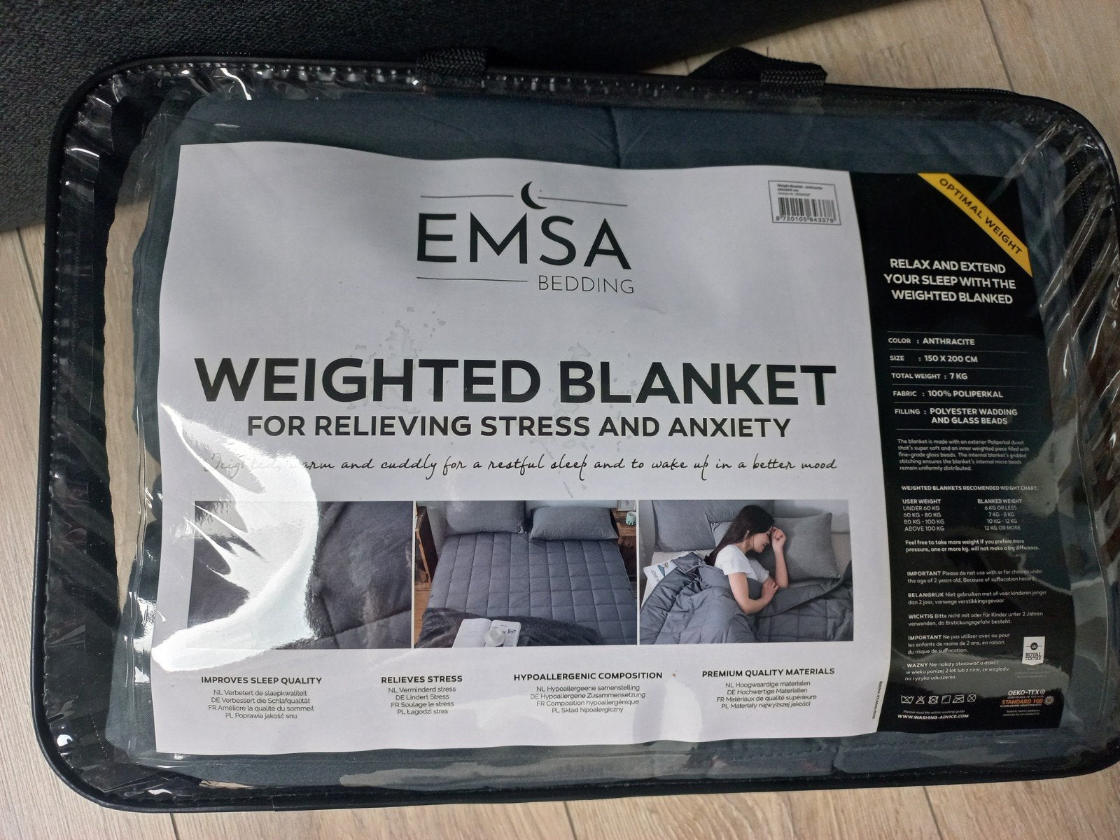 Emsa verzwaringsdeken 150 X 200 cm antraciet 7kg, Tweepersoons, Ophalen of Verzenden, Grijs, Deken of Dekbed