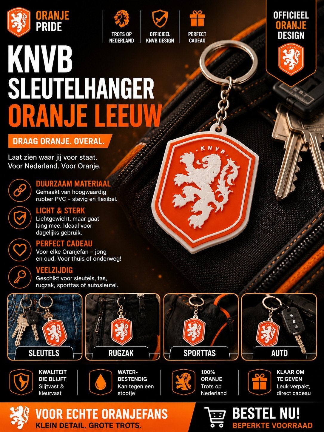 Oranje Leeuw Sleutelhanger – KNVB Fan Accessoire, Ophalen of Verzenden, Nieuw