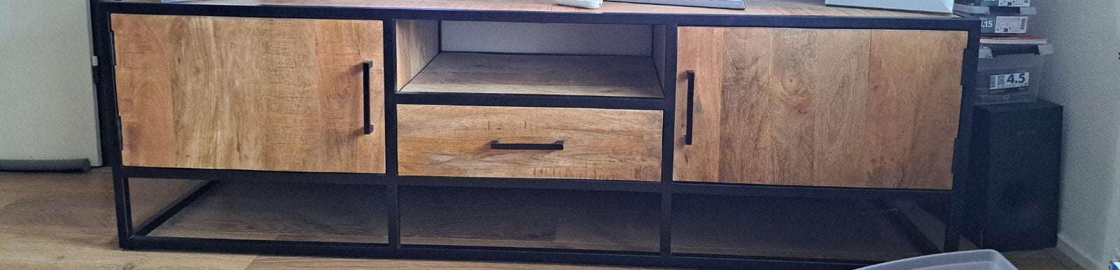 Mango Houten TV Meubel 165x45x50 cm - Industrieel Design, Gebruikt, 150 tot 200 cm, Minder dan 100 cm, Industrieel