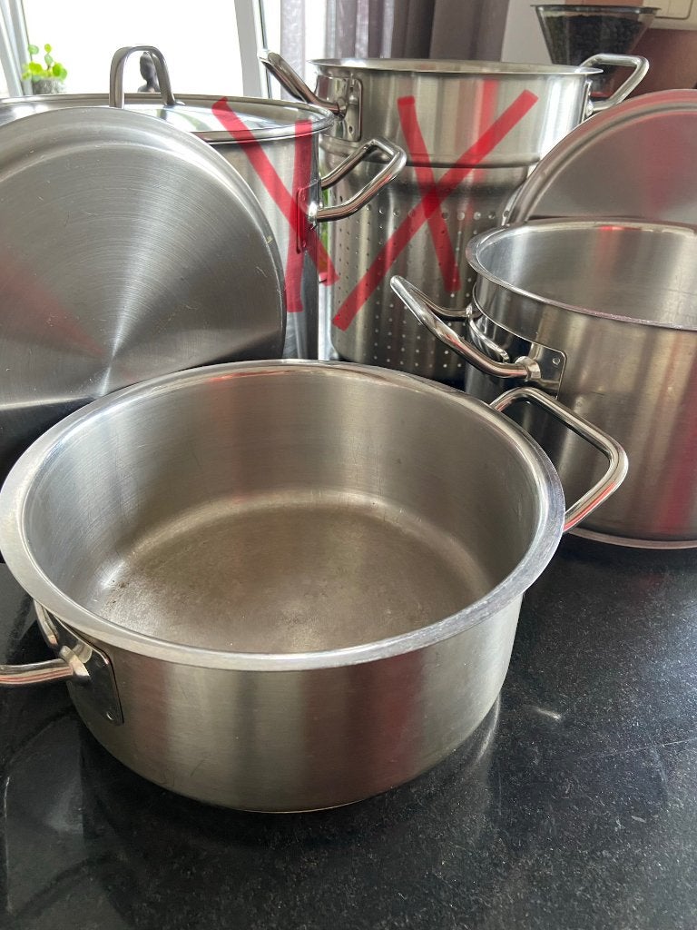 Fissler pannenset - RVS pannen met deksels, Gebruikt, Met deksel, Pannenset, Ophalen of Verzenden