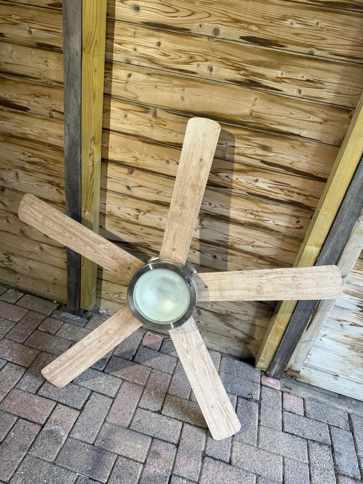 Hanglamp ventilator met houten bladen, Ophalen of Verzenden, Gebruikt, Hout, Overige fittingen