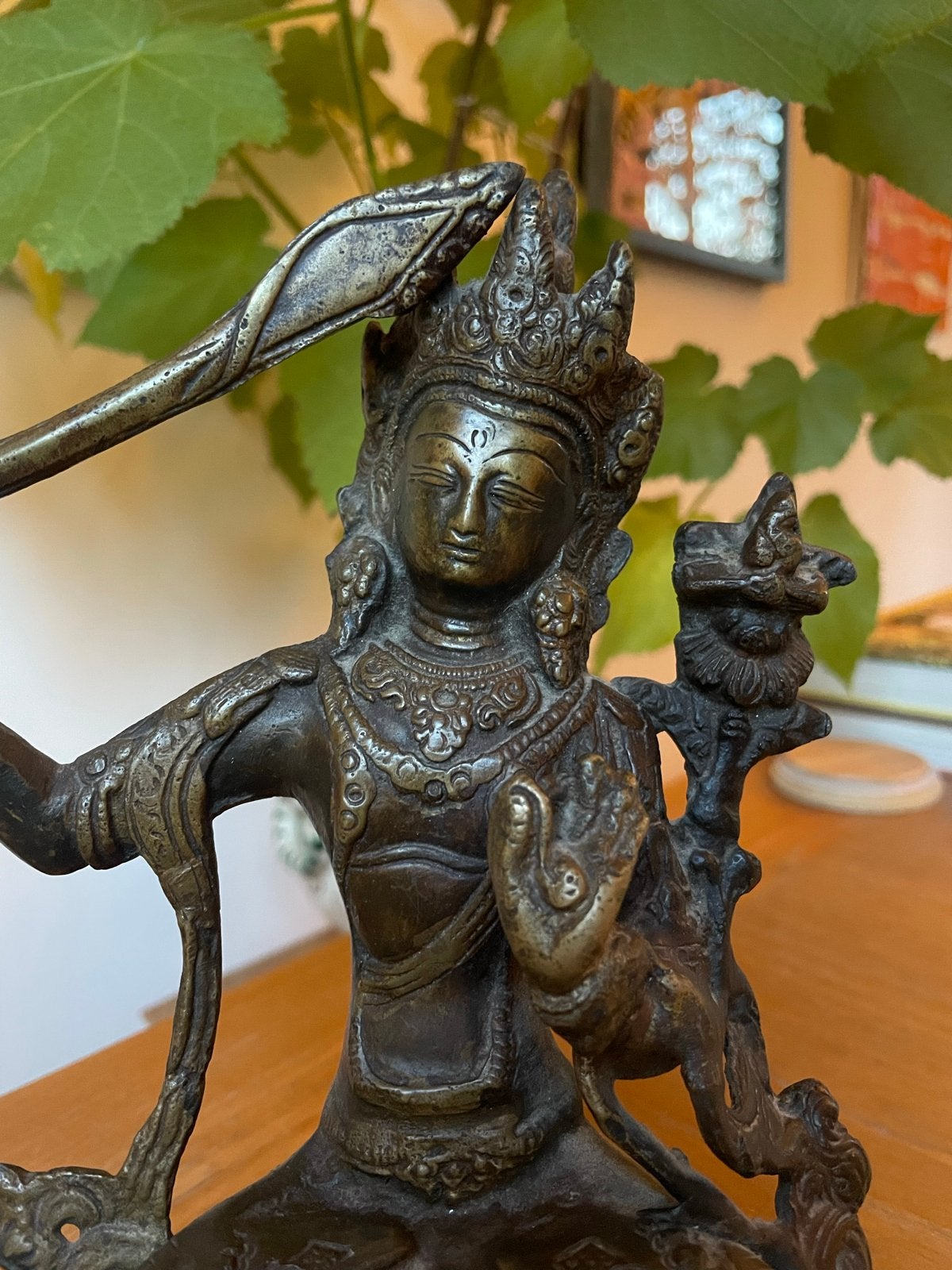 Antiek Tibetaans bronzen beeld van godheid, Tibet, 20 cm, Goud, Ophalen of Verzenden