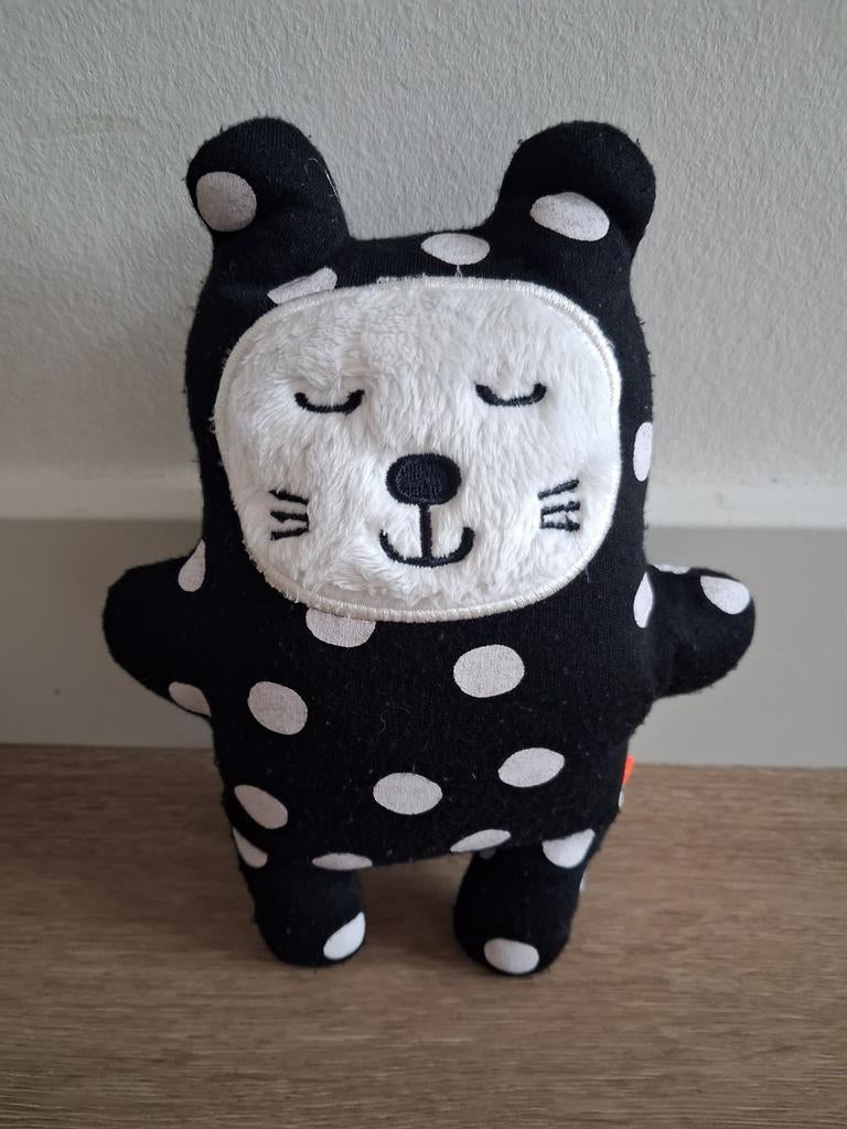 Knuffel kat poes Hema zwart wit witte stippen L308, Ophalen of Verzenden, Zo goed als nieuw