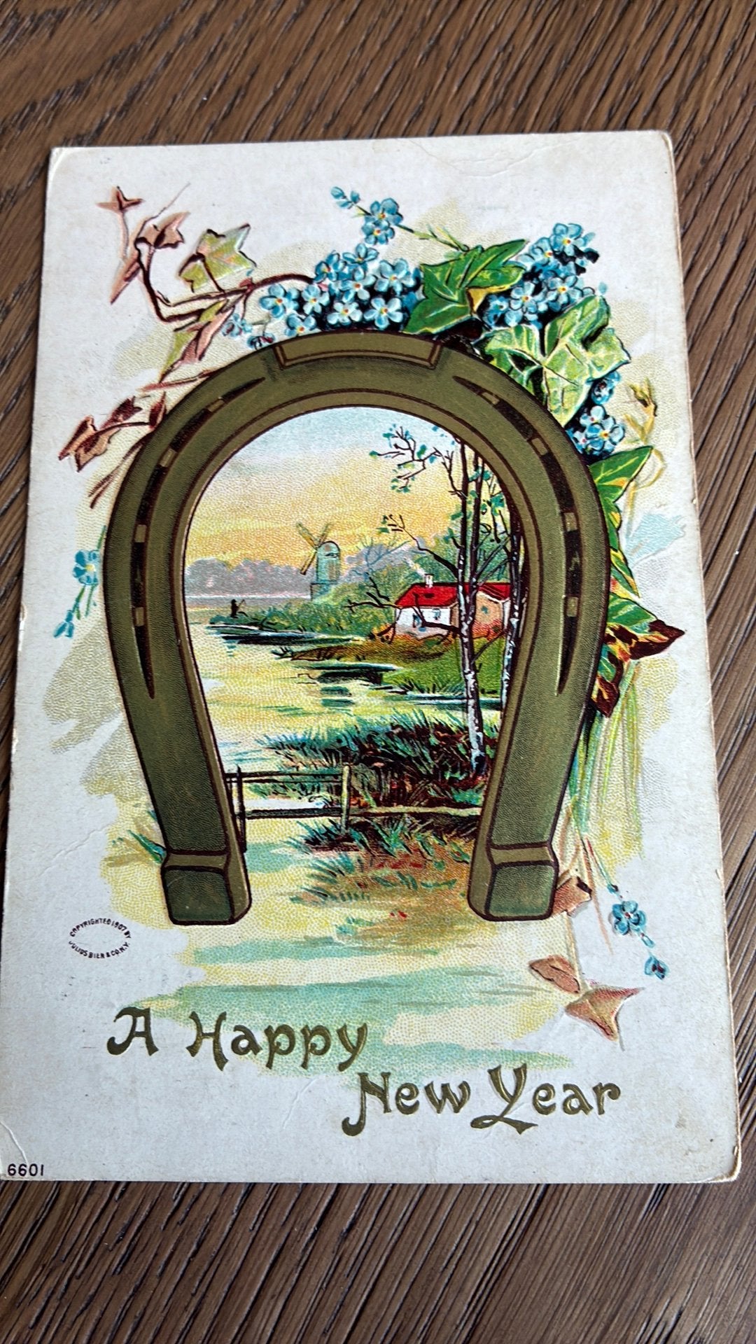 Gelukkig Nieuwjaar. Mooie reliefkaart. Landelijk 1908, Ophalen of Verzenden, Voor 1920, Gelopen, Feest(dag)