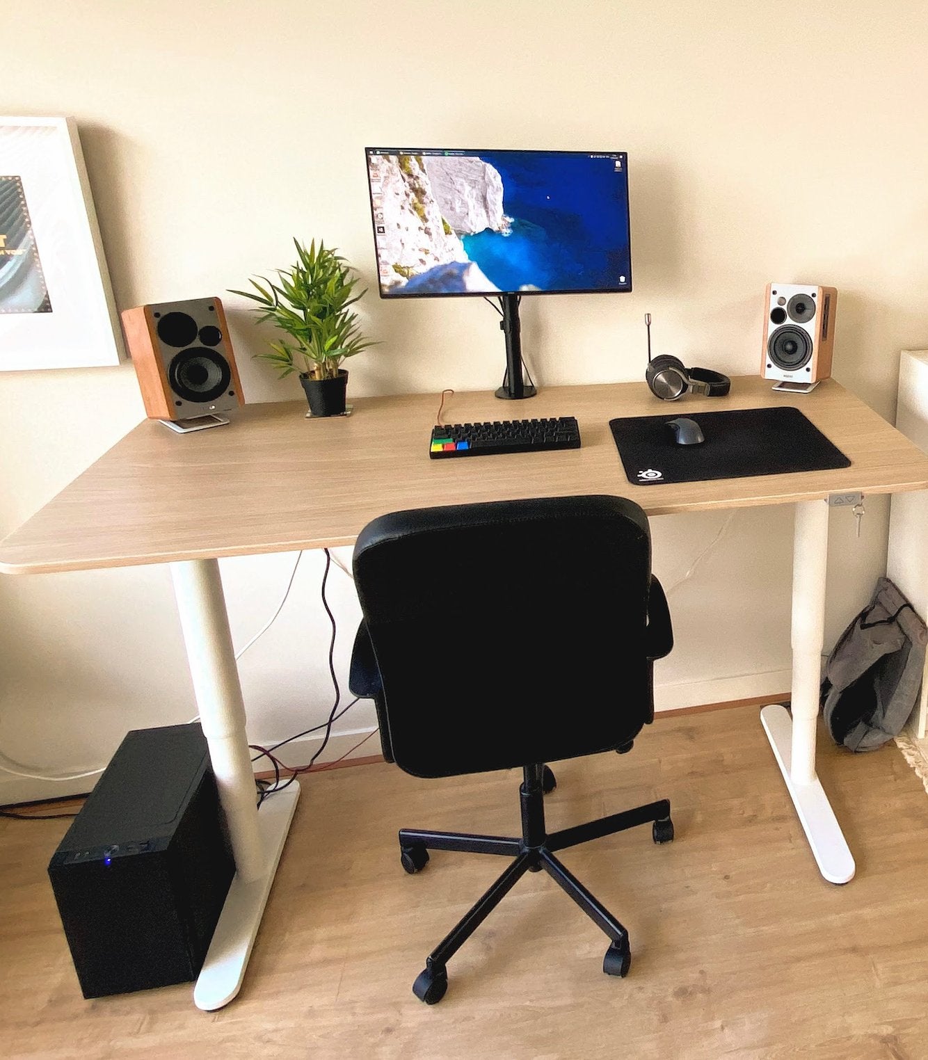 IKEA BEKANT elektrisch zit-sta bureau (160x80) - Eiken/Wit, Ophalen, Elektrisch, Zo goed als nieuw