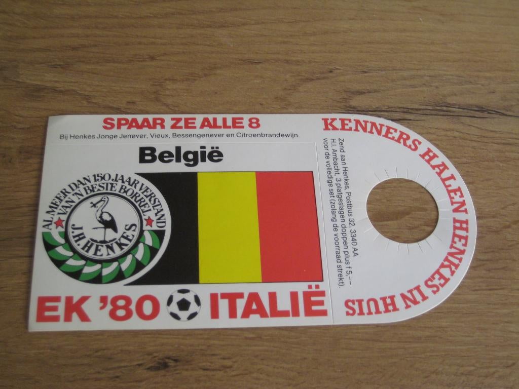 flessen hang-stickers ek 80 italie (henkes/ooievaar), Ophalen of Verzenden, Zo goed als nieuw, Buitenlandse clubs, Poster, Plaatje of Sticker