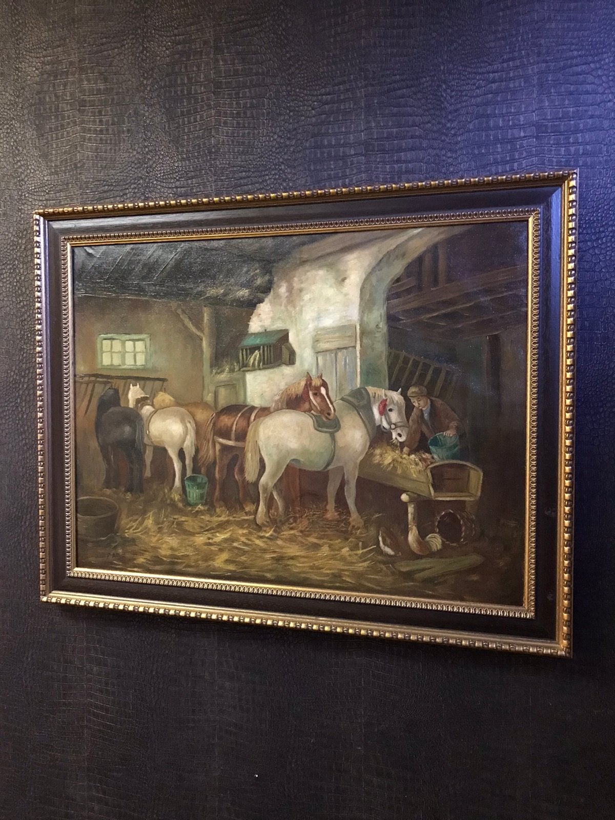Leuk schilderij, Antiek en Kunst, Ophalen, Bijzondere lijst, Doek, Dieren