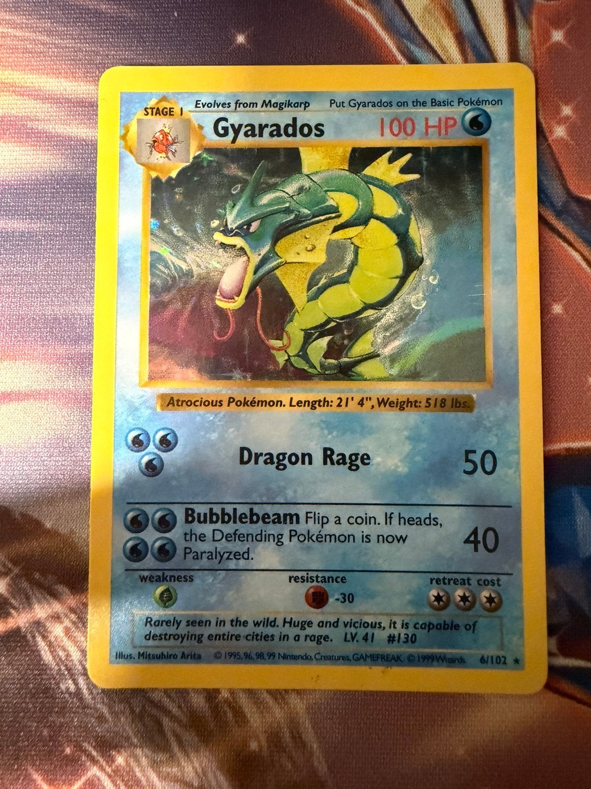 Gyarados Shadowless base set holo, Hobby en Vrije tijd, Verzamelkaartspellen | Pokémon, Ophalen of Verzenden, Zo goed als nieuw