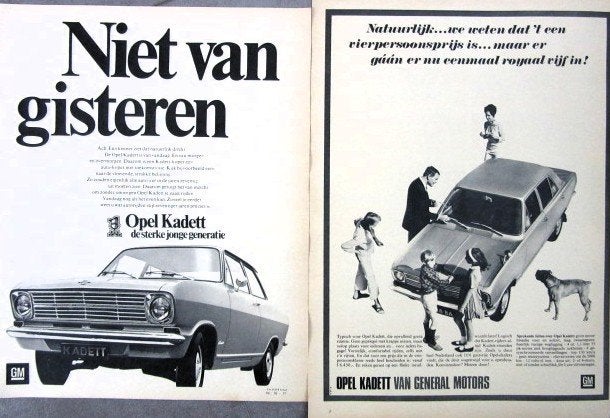 10 vintage reclames GM General Motors Opel autos 67-90 auto, Ophalen of Verzenden, Gebruikt, Auto's