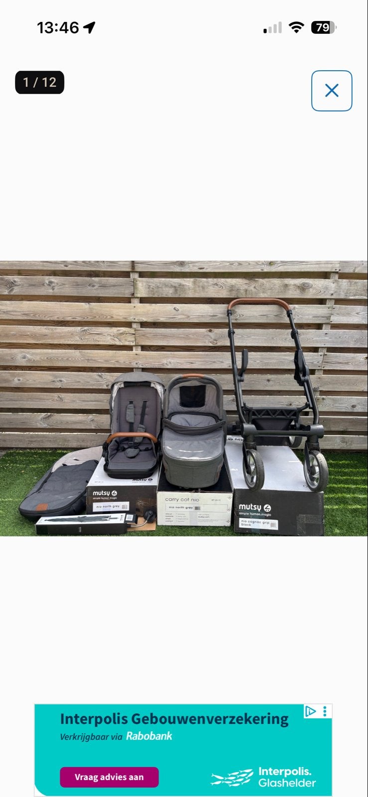Mutsy Nio combiwagen met reiswieg, zitje en accessoires, Ophalen, Gebruikt, Combiwagen, Met reiswieg