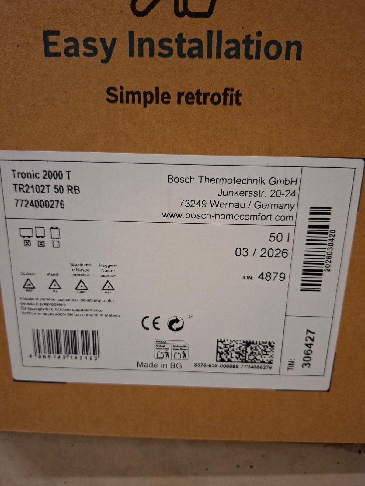 Bosch Tronic 2000 T Elektrische Boiler 50 Liter, 20 tot 100 liter, Ophalen, Nieuw, Boiler