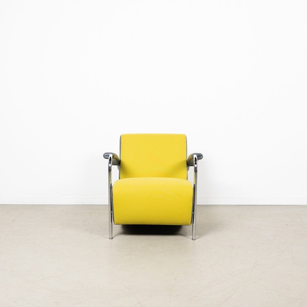 Leolux Scylla Laag Fauteuil Geel/Grijs Stof/Leer, Niet ingevuld, Zo goed als nieuw, Niet ingevuld, Niet ingevuld