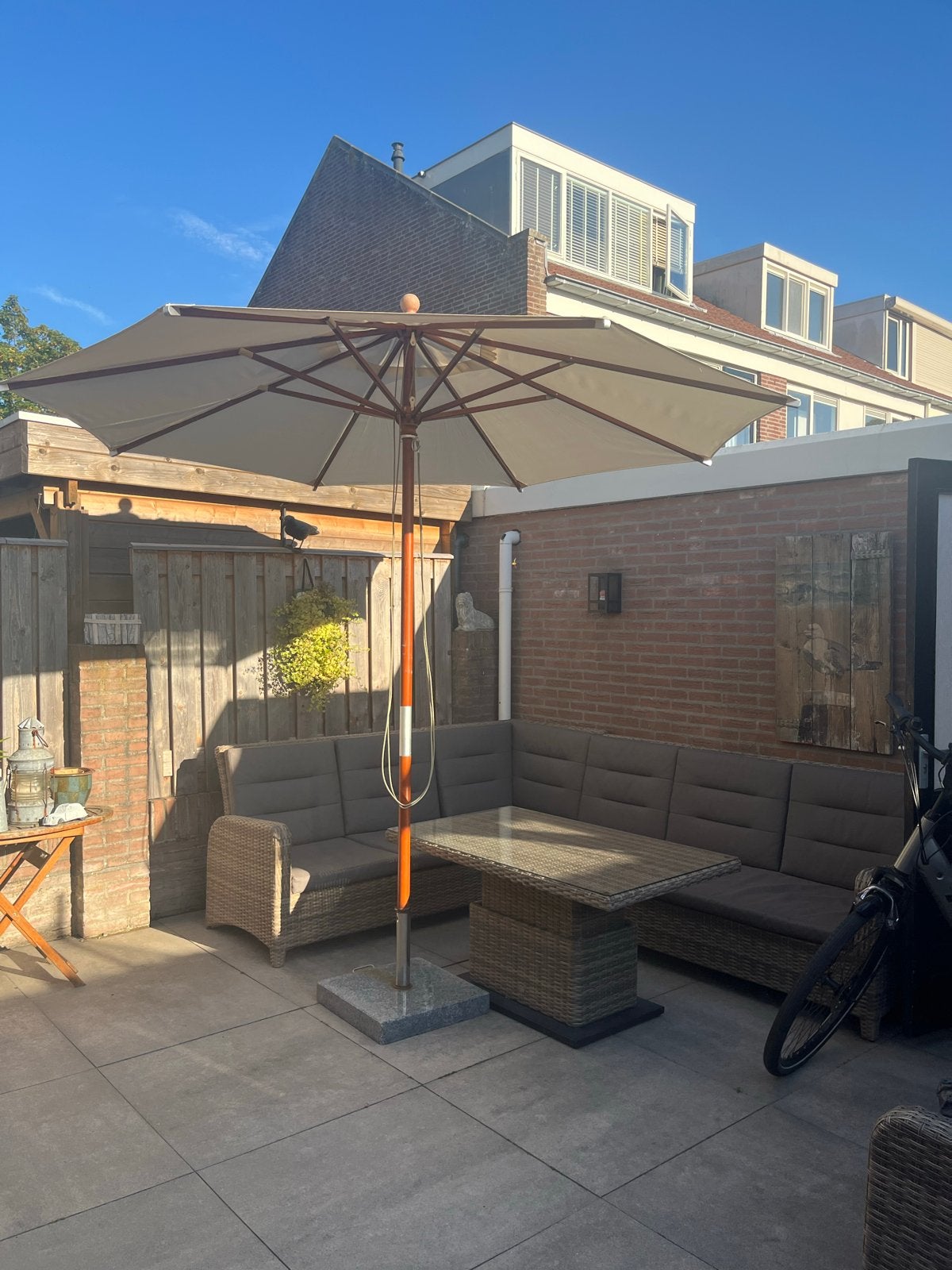 Parasol met granieten voet en hoes, Ophalen, Gebruikt, 2 tot 3 meter, Stokparasol
