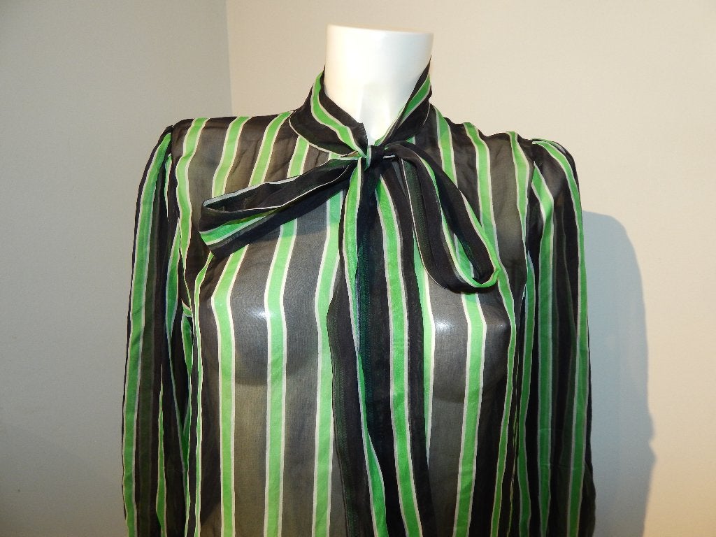 MSGM zijde voile top gestreept strik bij de hals M, Kleding | Dames, Maat 38/40 (M), Zo goed als nieuw, Msgm, Zonder mouw