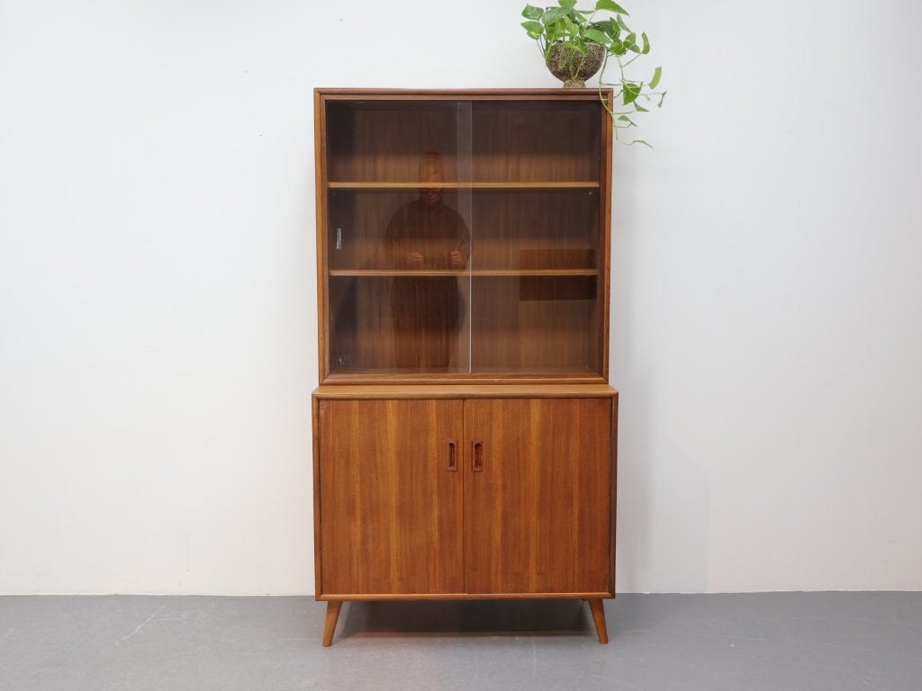 Vintage vitrinekast 2 delig teak jaren 60, Huis en Inrichting, Ophalen, Vintage vitrinekast teak furniture, 50 tot 100 cm, Teakhout