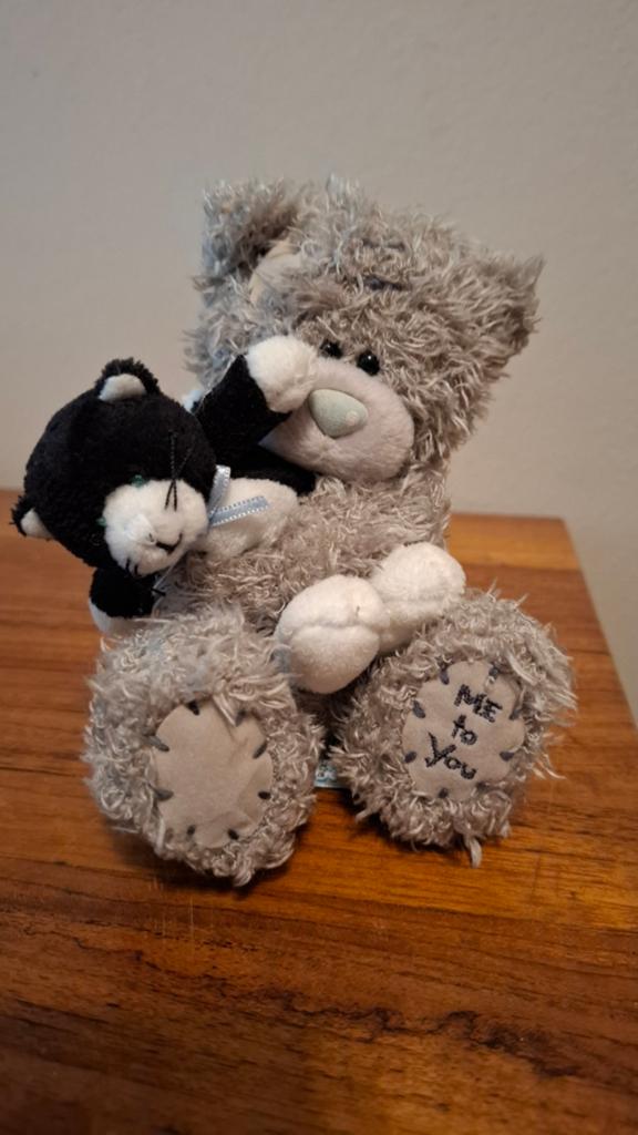 Me to You Tatty Teddy met klein zwart katje knuffel, Overige merken, Overige karakters, Beer, Grijs