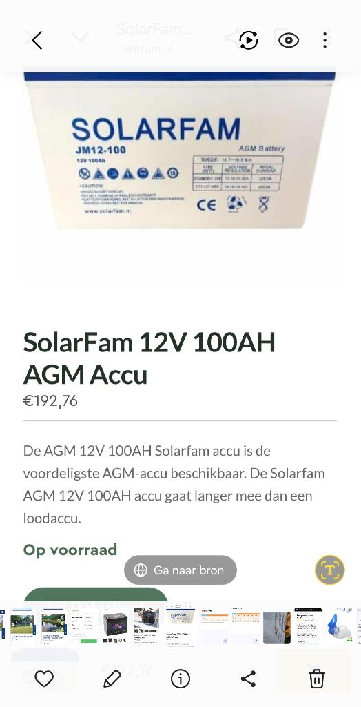 Agm accu 100AH solarfam, Ophalen, Gebruikt, Motor en Techniek, Zeilboot of Motorboot