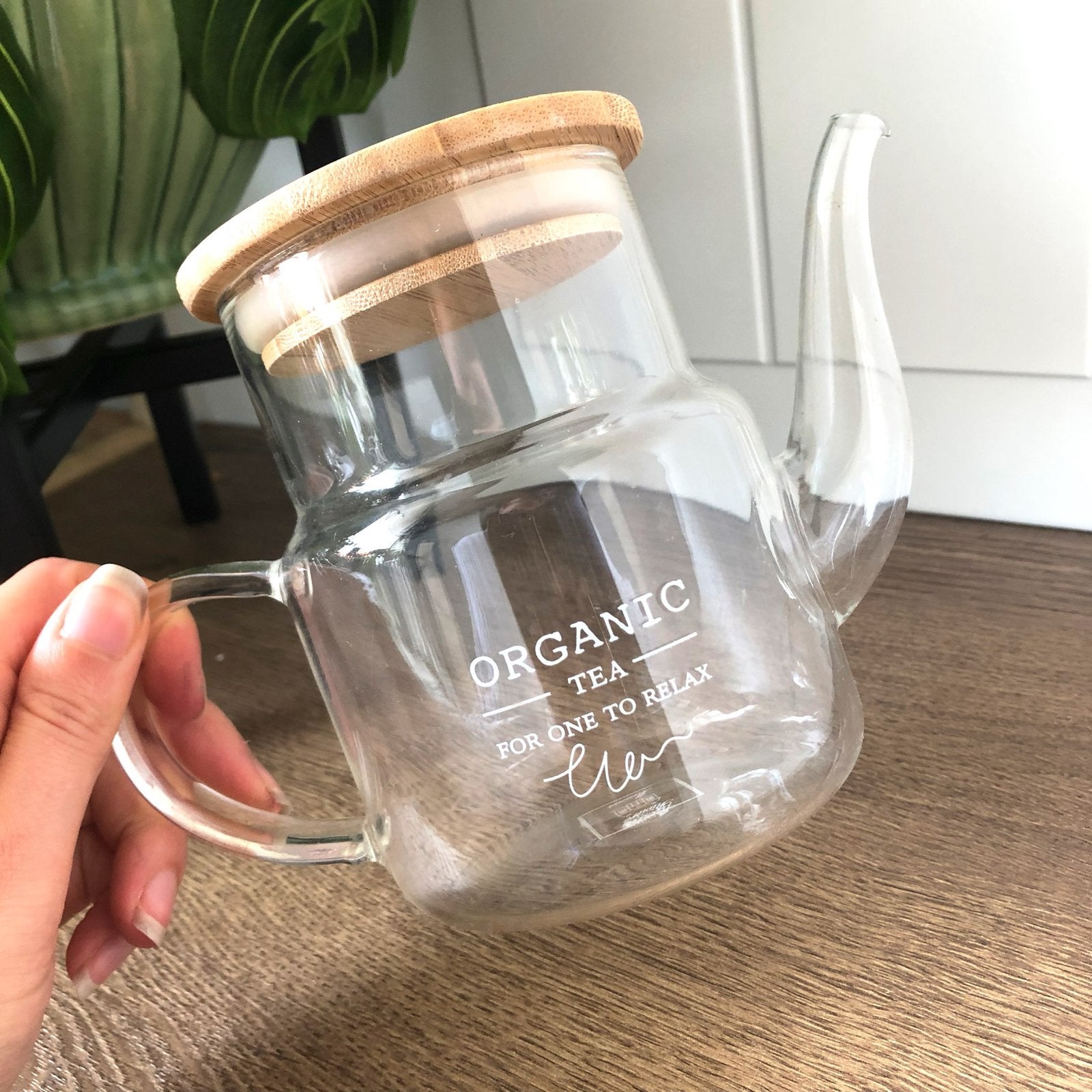 Riviera Maison Glazen theepot met bamboe deksel  Organic Tea, Theepot/fluitketel, Glas, Ophalen of Verzenden, Zo goed als nieuw