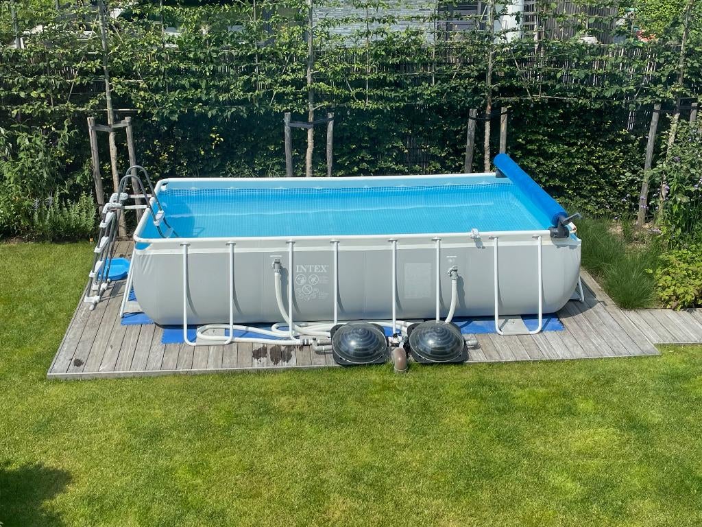 Intex zwembad 488x244x107 (incl pomp, zonnesolars, trap etc), Ophalen, Gebruikt, 200 tot 300 cm, 80 tot 120 cm