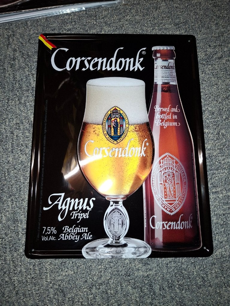Corsendonk bier agnus tripel blikken bord 42 x 31 cm, Ophalen of Verzenden, Nieuw, Reclamebord, Plaat of Schild, Overige merken